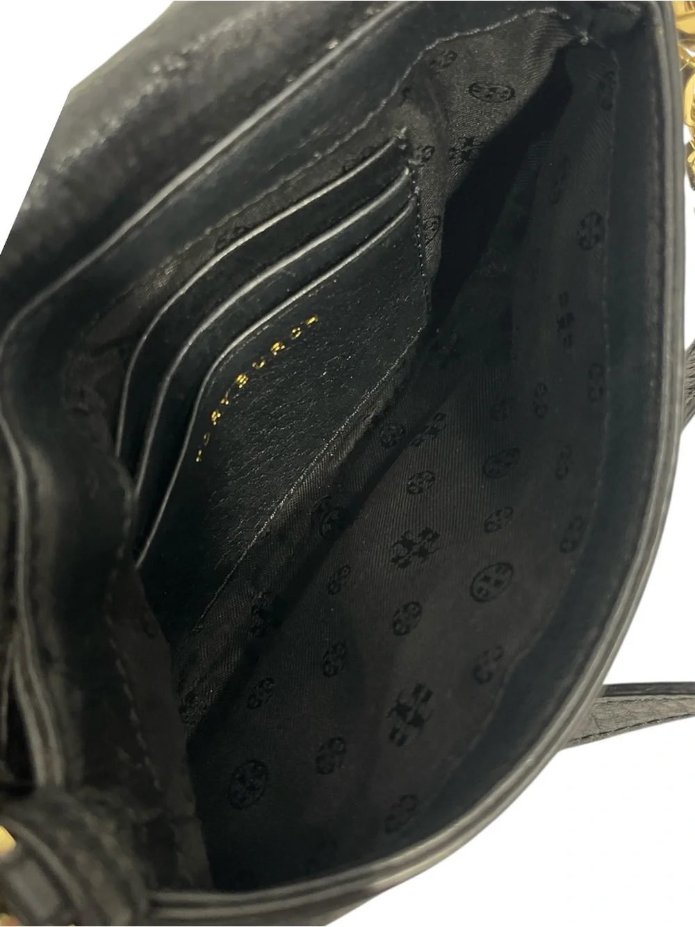 Tory Burch Britten Mini Pebbled Leather Crossbody Bag in Black / Gold